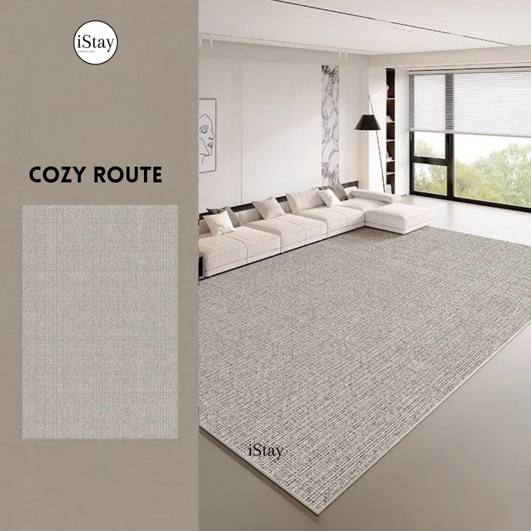 พรมห้องนั่งเล่น กันน้ำ เช็ดง่าย พนมโเดิร์นโทนเทา Breeze Walk Rug Collection | iStay